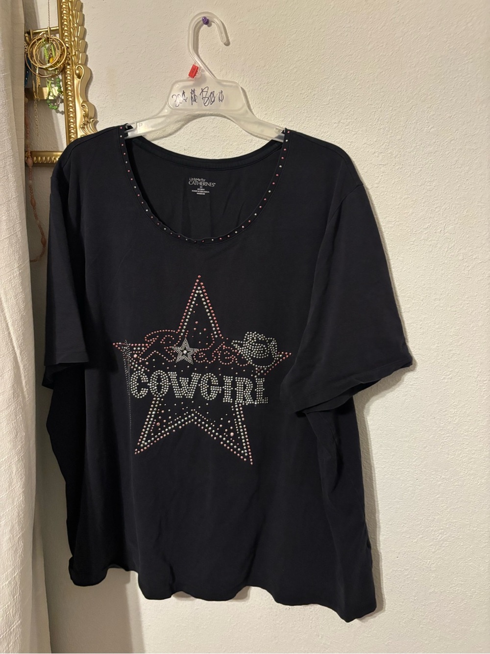 Catherines Black Short-Sleeve Rhinestone 'Cowgirl' Tee